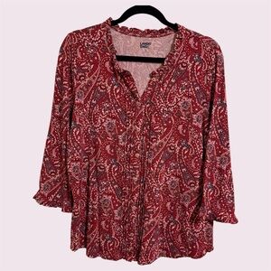 Land’s End Medium Red/White/Blue Paisley 3/4 Sleeve Blouse